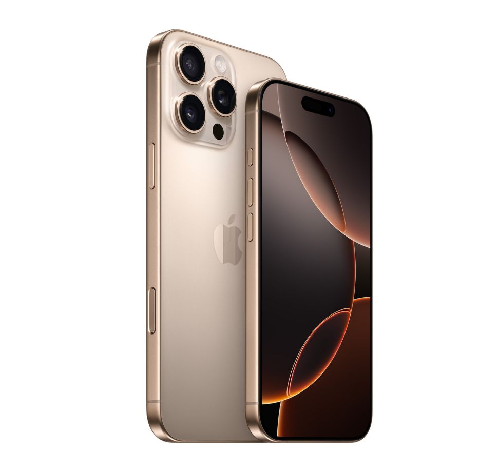 iPhone 16 pro in gold. Vorder- und Rückansicht. 