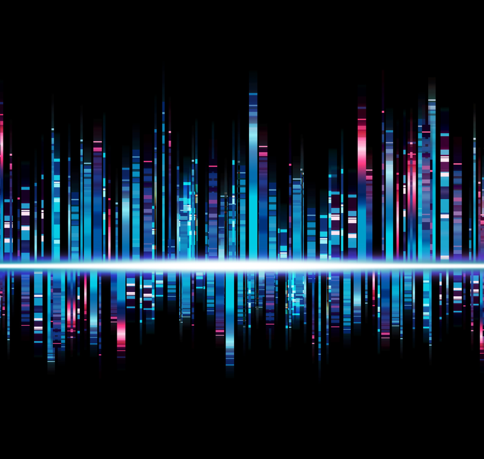 Soundspur in Blautönen und digitaler Darstellung. 