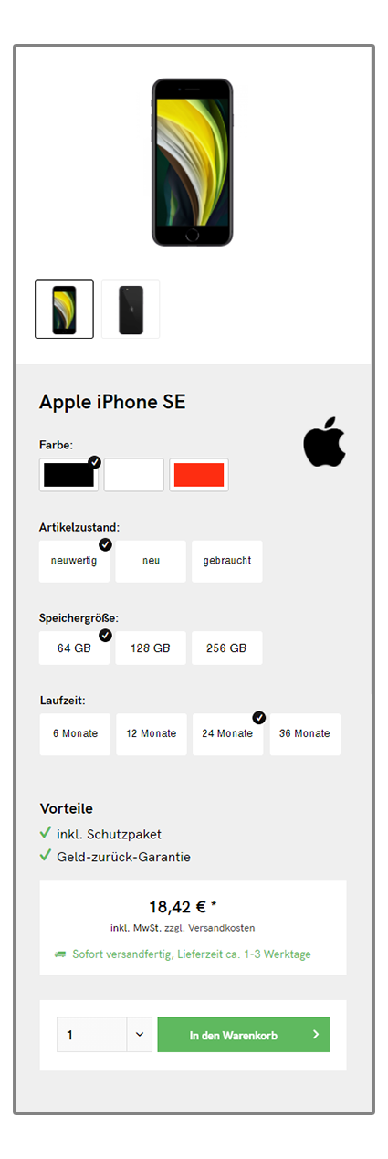 wähle die Spezifikationen deines Geräts