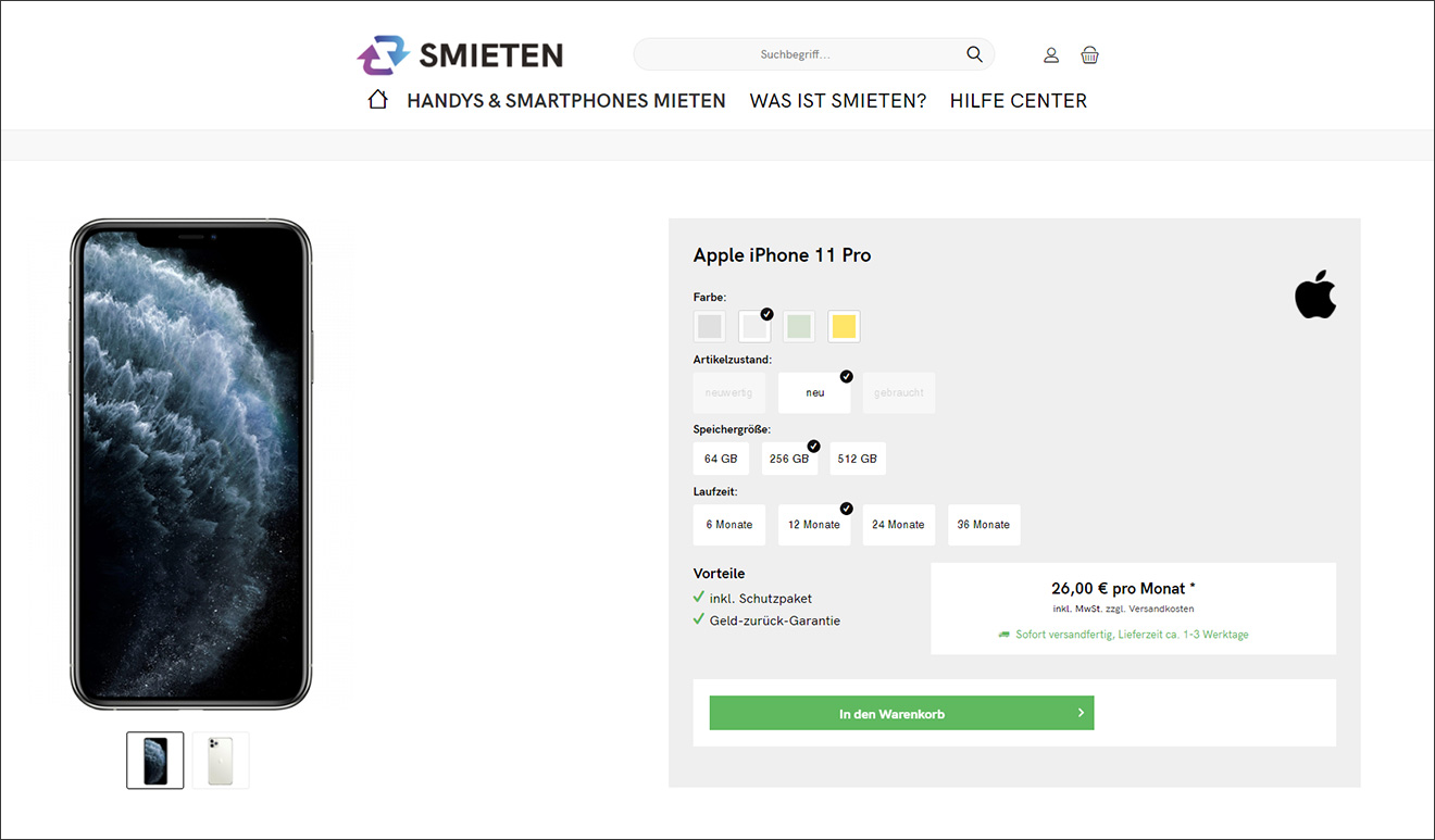 wähle die Spezifikationen deines Geräts