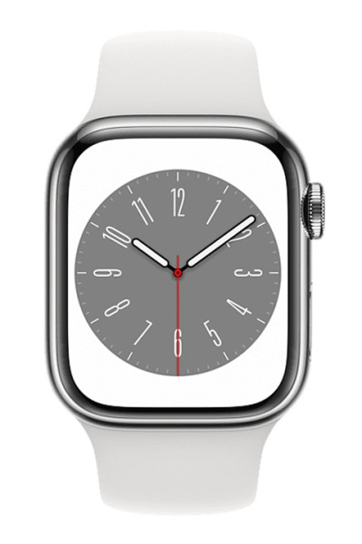 Apple-Watch-S8-Edelstahl-GPS-+-Cellular-Silver-Sportarmband-White-MNJ53FD/A-41mm-mieten-Silber-1