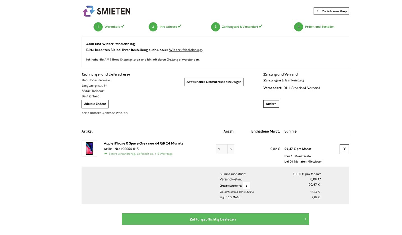 Bestellung und Bezahlung