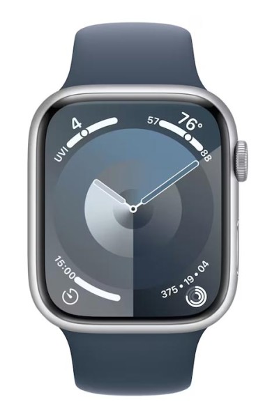 Apple-Watch-S9-Aluminium-GPS-Sportband-Storm-Blue-M-L-MR9E3QF-A-45mm-mieten-Silver-1