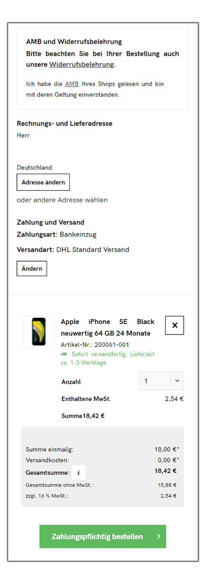 Bestellung und Bezahlung