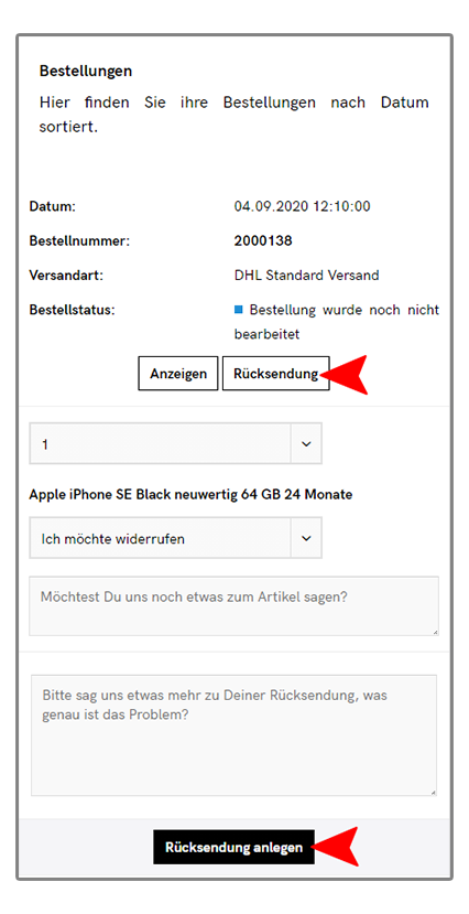 Rücksendung einleiten
